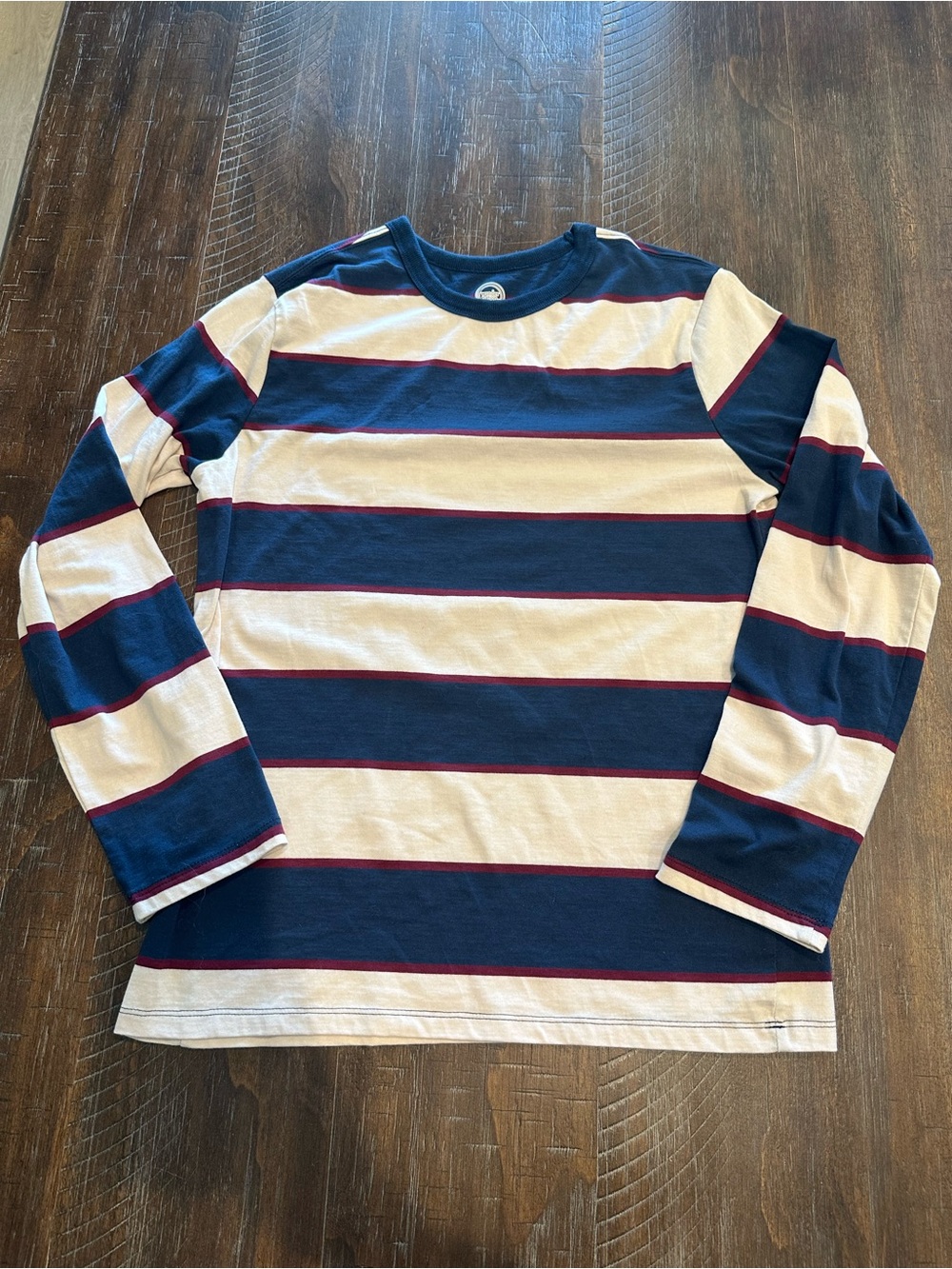 Boys wonder nation Navy, Cream & Burgundy Striped Long Sleeve Tee